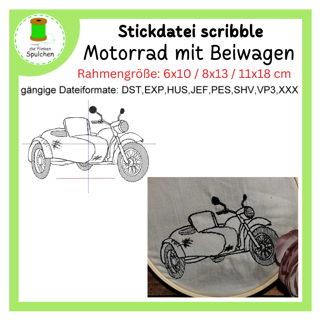 Stickdatei scribble Motorrad mit Beiwagen