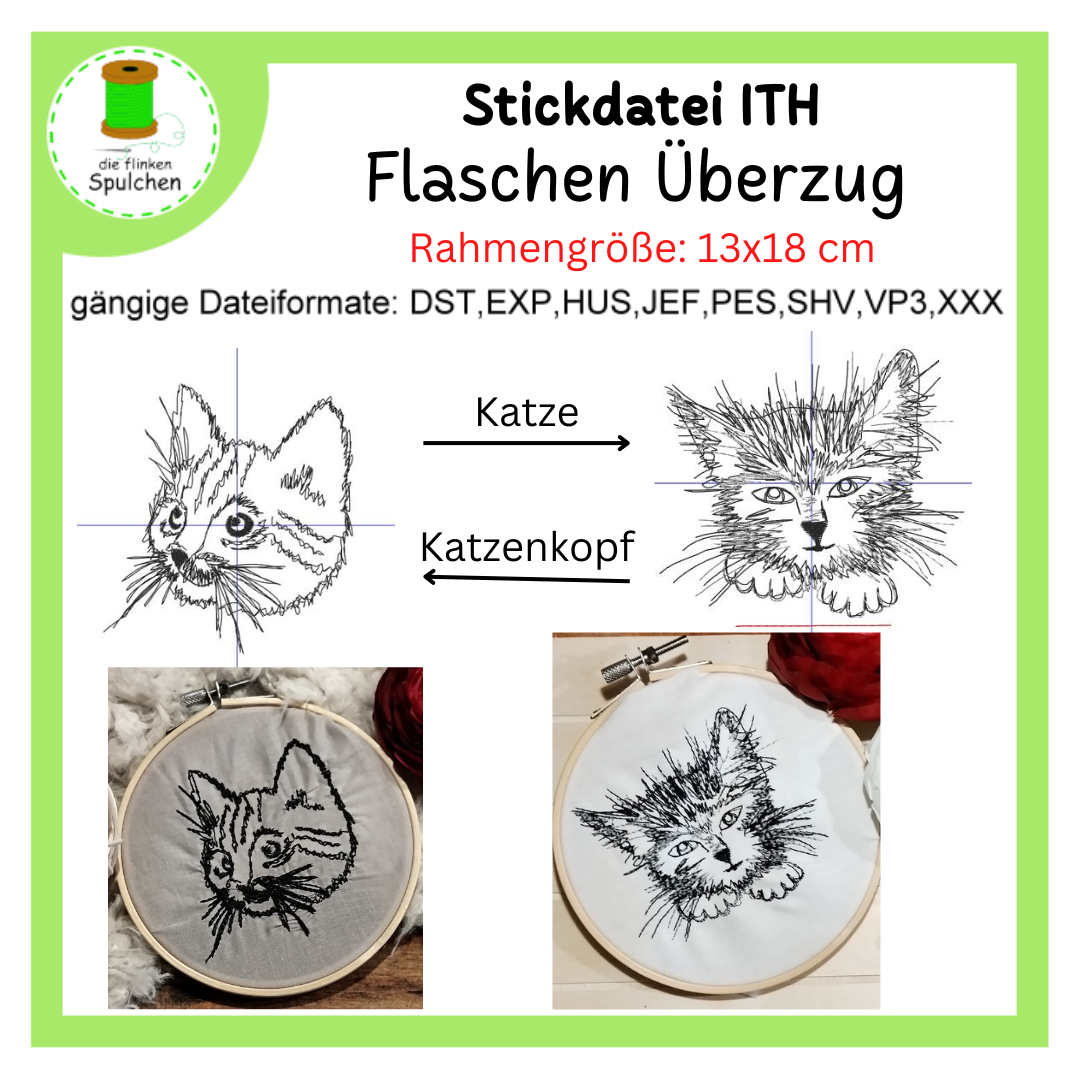 Stickdatei scribble Katzen Kopf in 2 Variationen