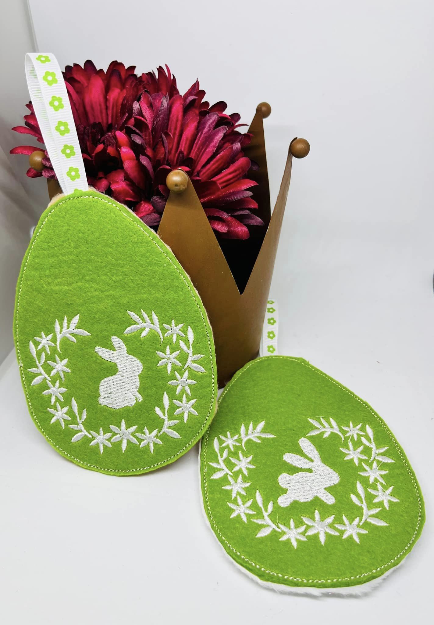 Stickdatei ITH Eier Aufhänger mit Hase filigran
