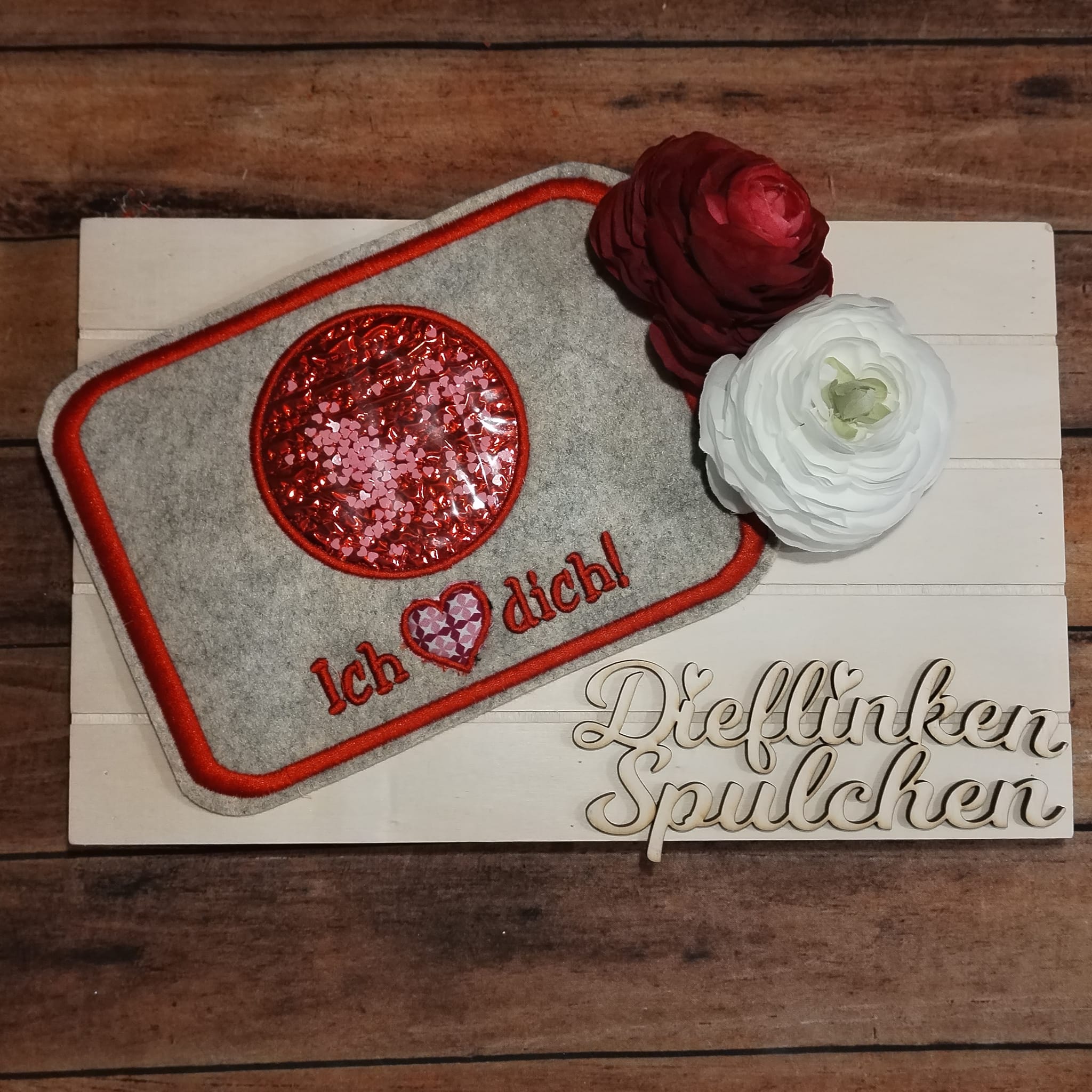 Stickdatei Schriftzug mit 3d Schaum "ich liebe dich / i love you"