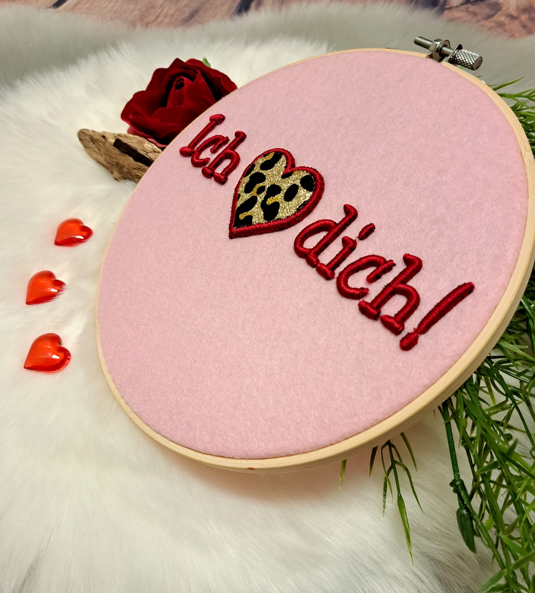 Stickdatei Schriftzug mit 3d Schaum "ich liebe dich / i love you"