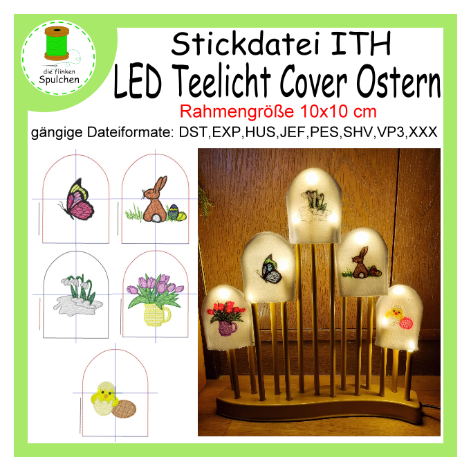 Stickdatei ITH LED Teelicht Cover Ostern