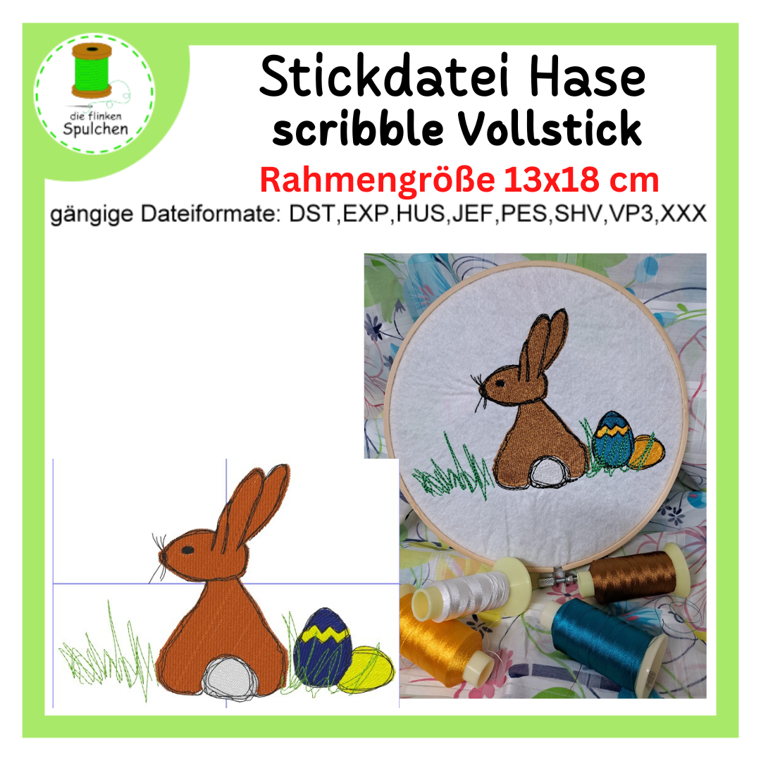 Stickdatei scribble / Vollstick Hase mit Eier