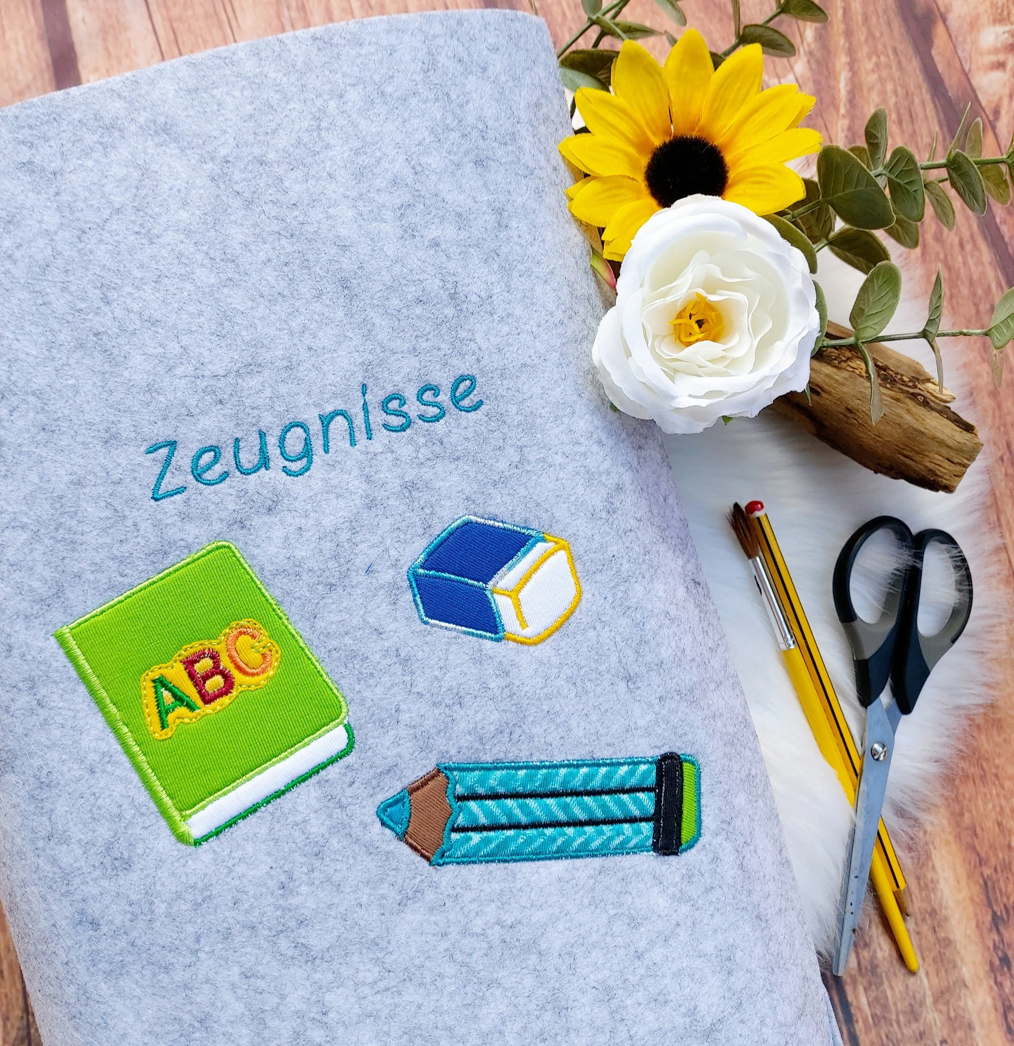Stickdatei Applikation Schulsachen
