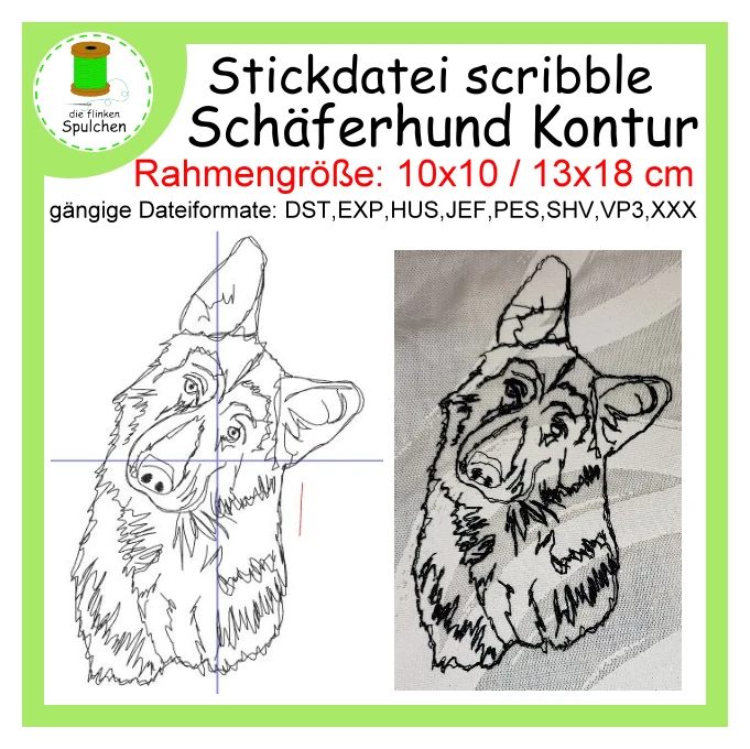 Stickdatei scribble Konturen Hund Schäferhund