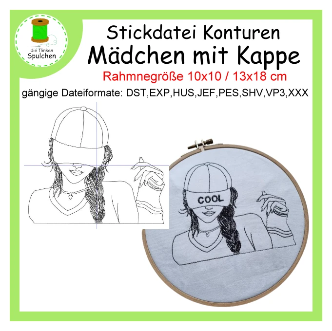 Stickdatei Kontur Mädchen mit Kappe