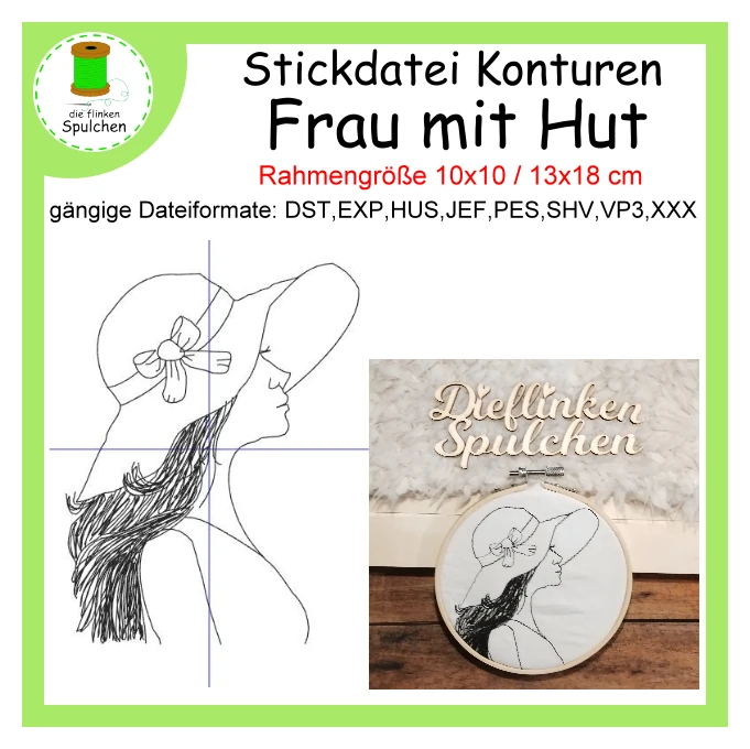 Stickdatei Kontur Frau mit Hut