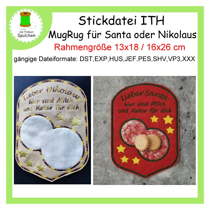 Stickdatei ITH MugRug Santa (englisch)