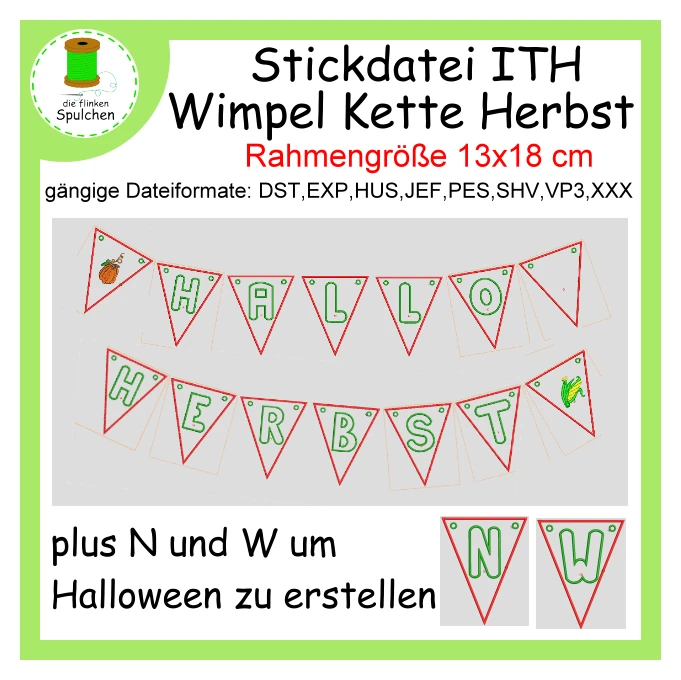 Stickdatei ITH Wimpelkette Herbst / Halloween