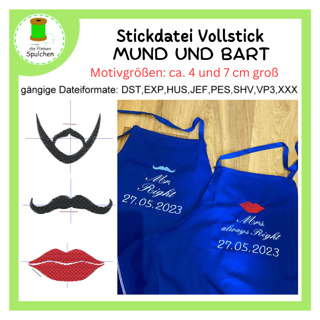 Stickdatei Vollstick Mund und Bart