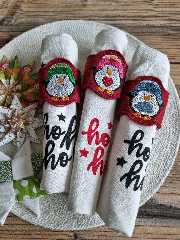 Stickdatei ITH Serviettenringe Pinguin