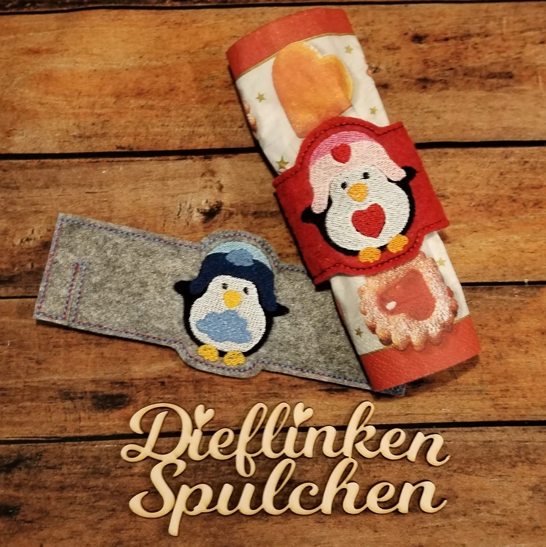 Stickdatei ITH Serviettenringe Pinguin