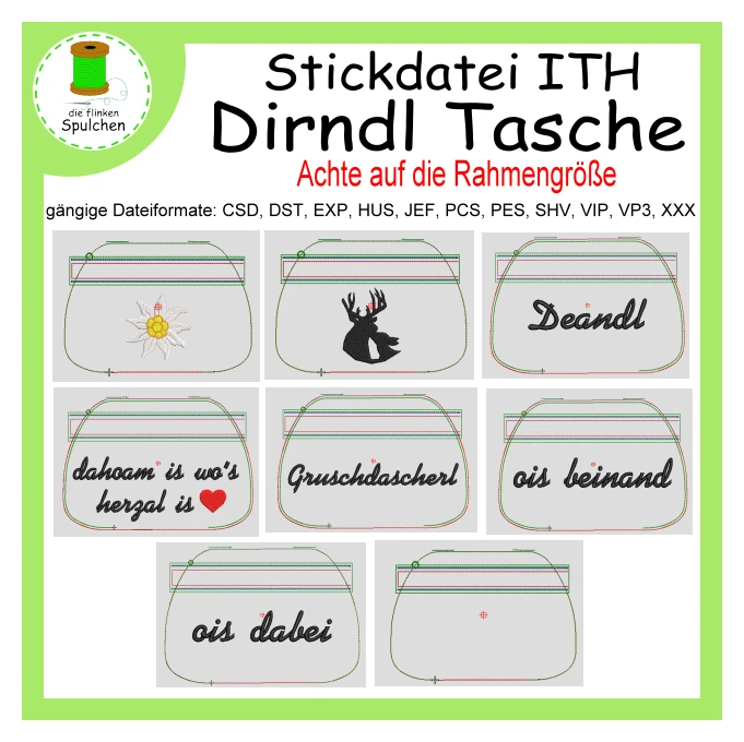 Stickdatei ITH Dirndl Taschen 