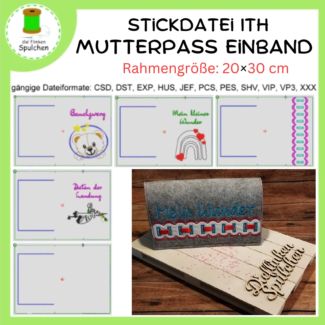 Stickdatei ITH Mutterpass Einband aus Filz