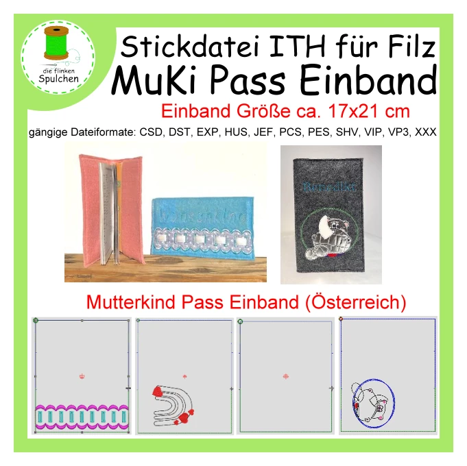 Stickdatei ITH MuKi Pass Einband für Filz / Mutter - Kind - Pass Einband Österreich