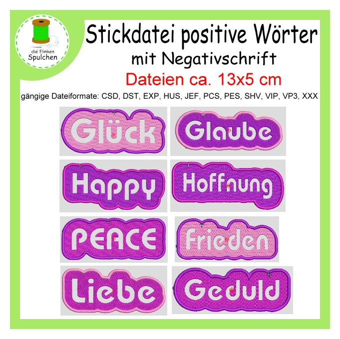 Stickdatei Vollstick / Patch - positive Wörter
