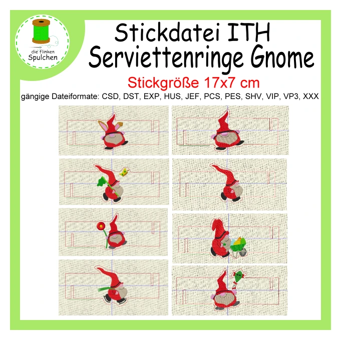 Stickdatei ITH Serviettenringe Gnome