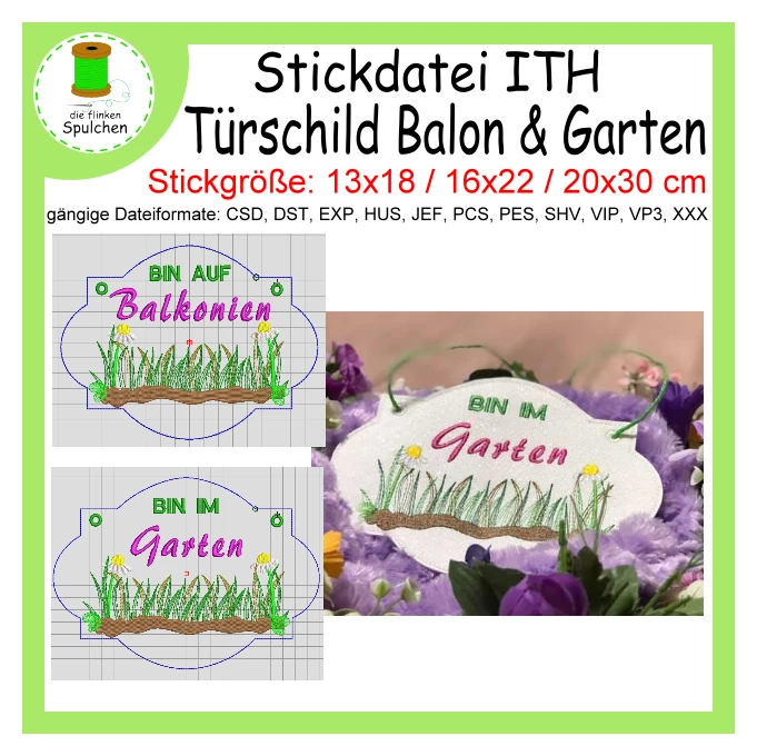 Stickdatei ITH Türschilder Balkon und Garten