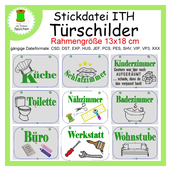 Stickdatei ITH Türschilder für die Wohnung