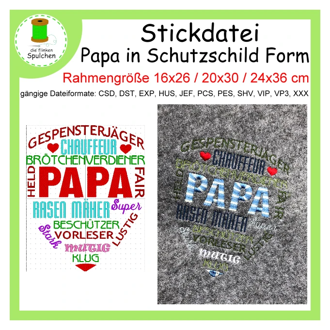 Stickdatei Papa / Vater als Schild Form