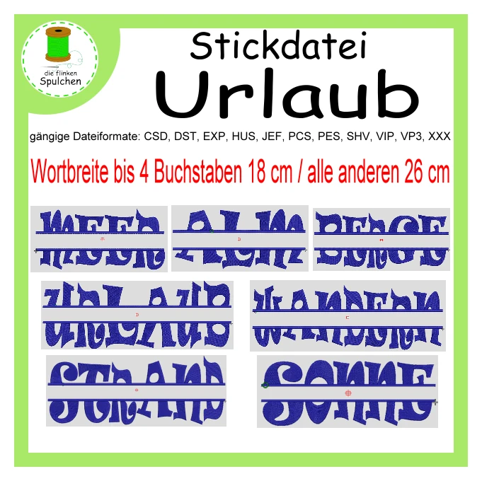 Stickdatei geteilte Wörter Urlaub