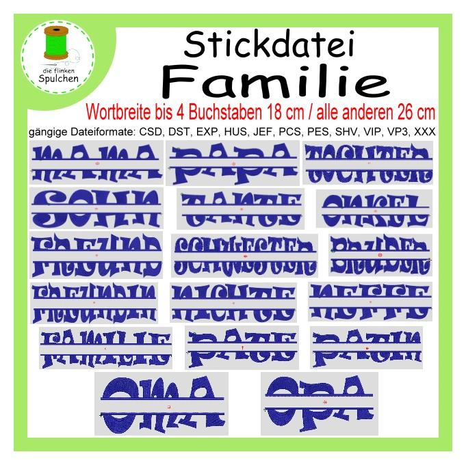 Stickdatei geteilte Wörter Familie
