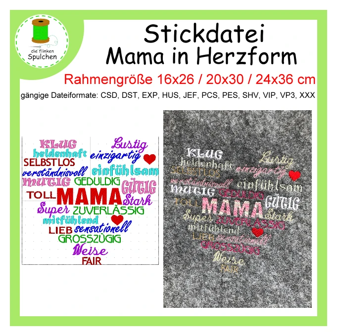 Stickdatei Mosaik Worte - Mutter Herz