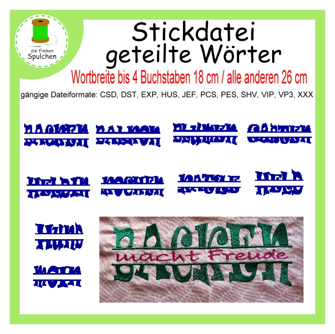 Stickdatei geteilte Wörter allgemeine Wörter