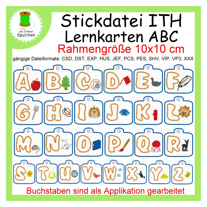 Stickdatei ITH Lernkarten ABC