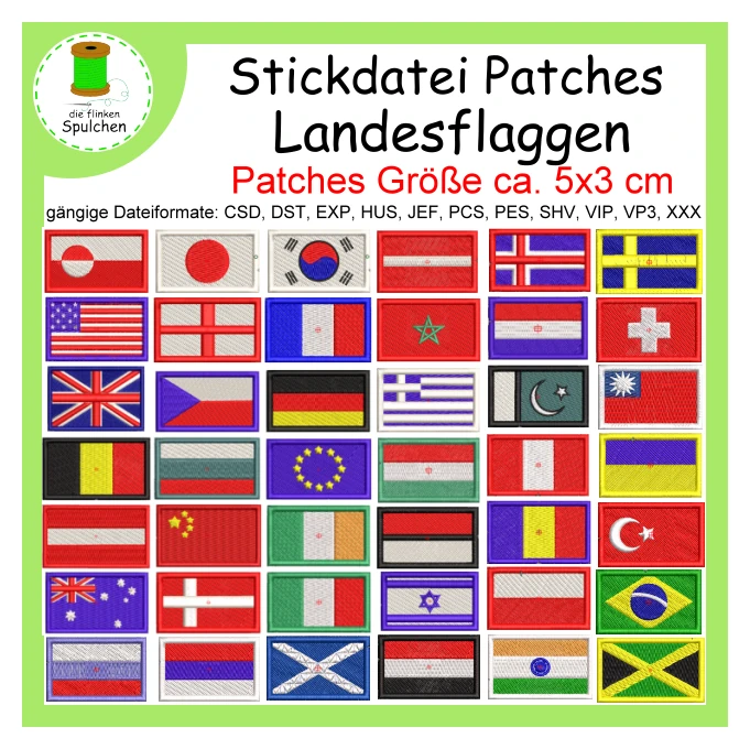 Stickdatei ITH Patches Länder - Flaggen