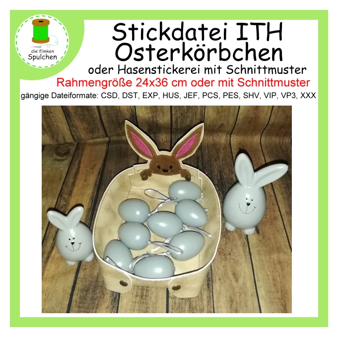 Stickdatei ITH Osterkörbchen mit Hasenmotiv