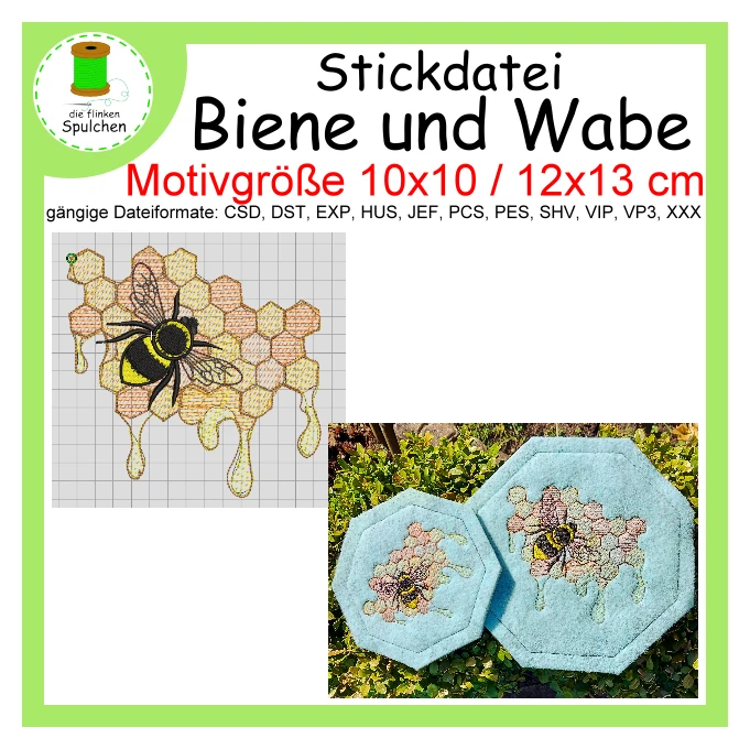 Stickdatei Vollstick Biene und Wabe