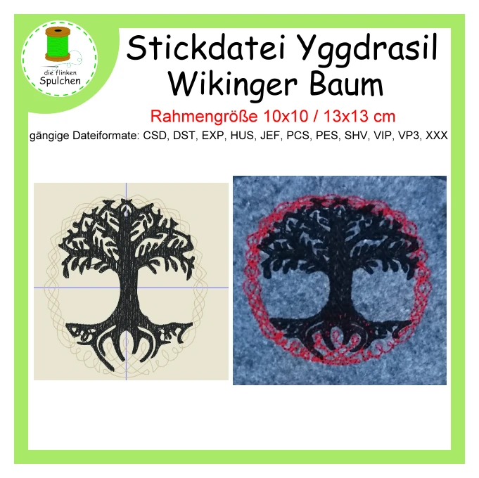 Stickdatei Wikinger Baum Yggdrasil