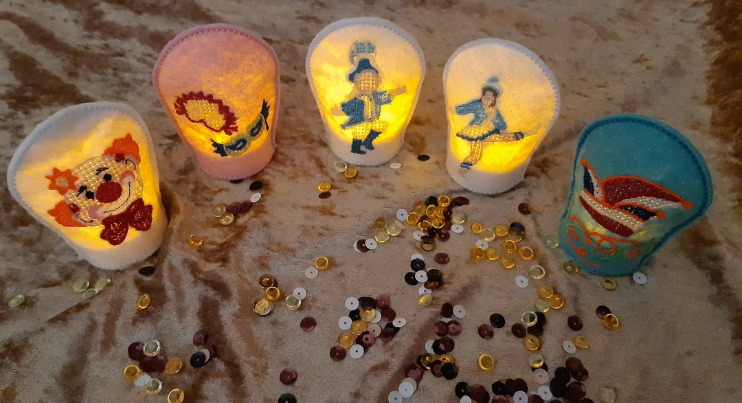 Stickdatei ITH LED Teelicht Cover Karneval / Fasching