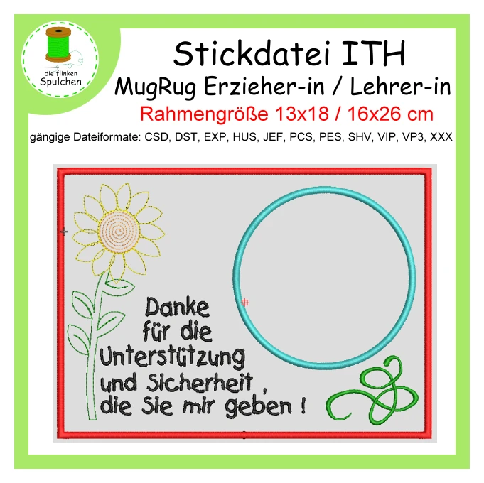 Stickdatei ITH MugRug Lehrer/in