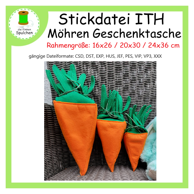 Stickdatei ITH Möhre Geschenketasche / Tüte