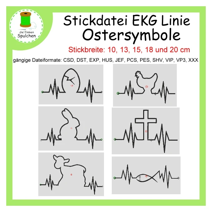 Stickdatei EKG Linie Set Ostern