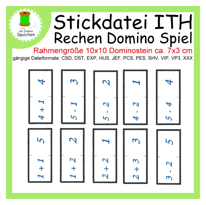 Stickdatei ITH Spiel Domino Rechnen
