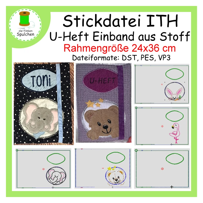 Stickdatei ITH U-Heft Einband aus Stoff