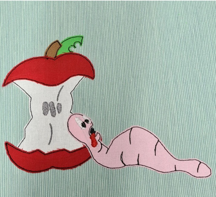 Stickdatei Applikation Wurm mit Apfel