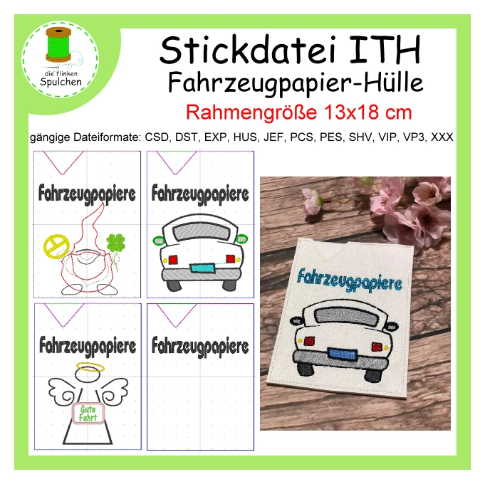Stickdatei ITH Fahrzeugpapier Hülle