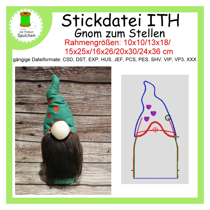 Stickdatei ITH Gnom zum Stellen 3D Türstopper