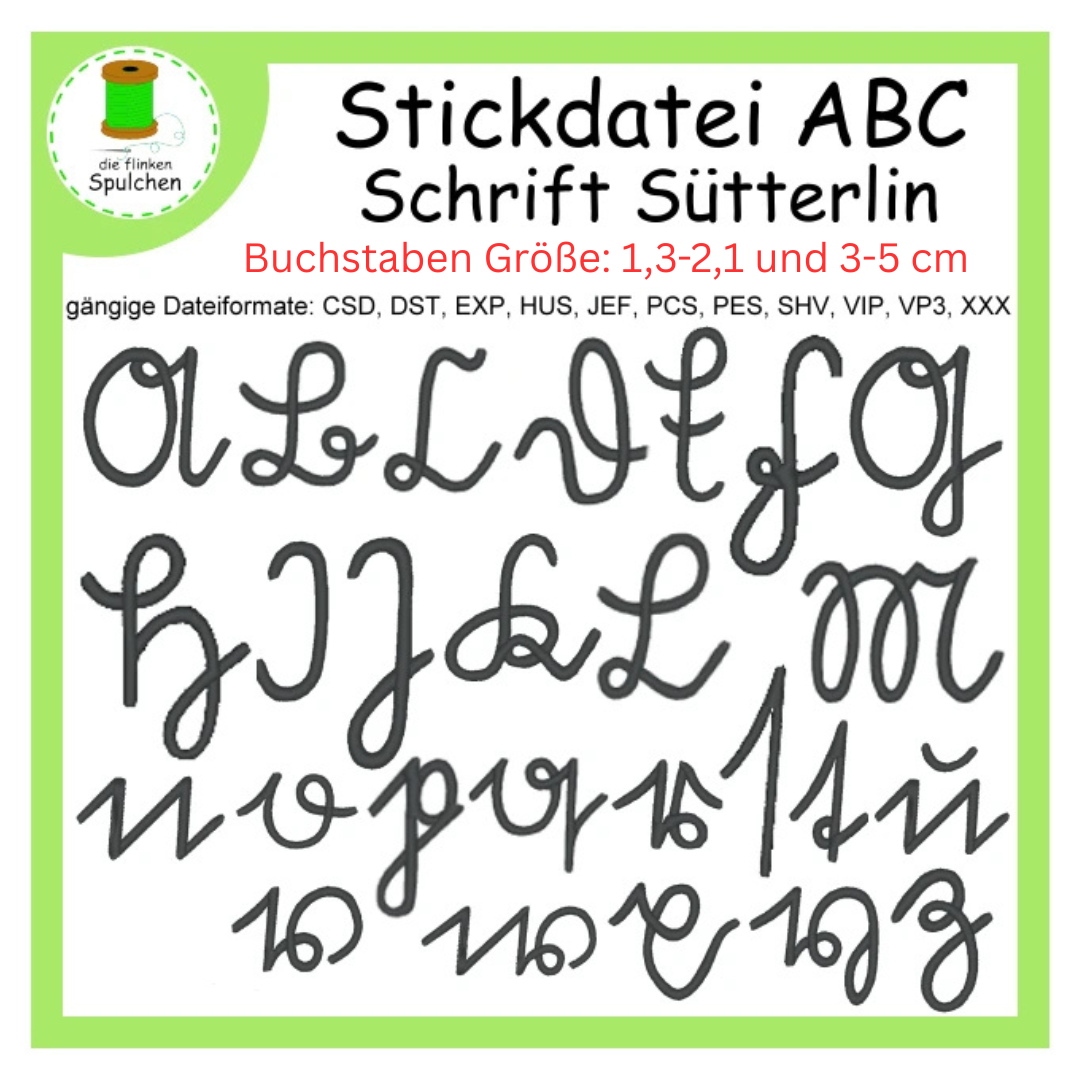 Stickdatei Sütterlin ABC / Buchstaben / Alphabet
