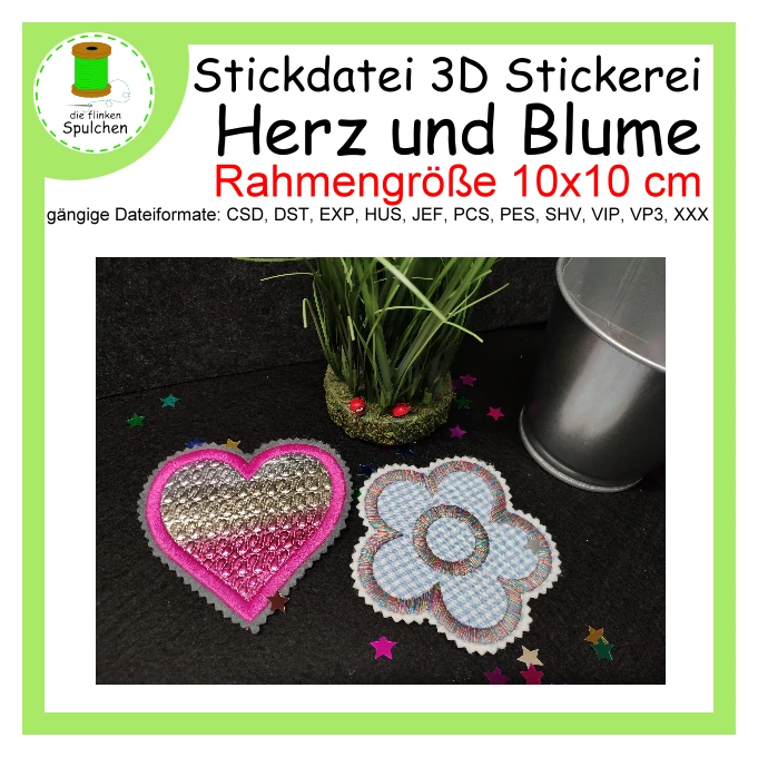 Stickdatei 3D Herz und Blume