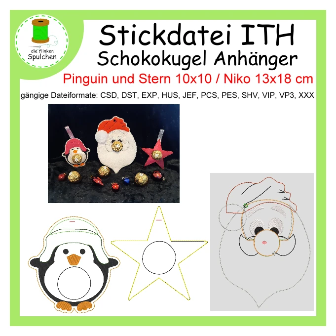 Stickdatei ITH Schoko Kugel Anhänger Weihnachten 2
