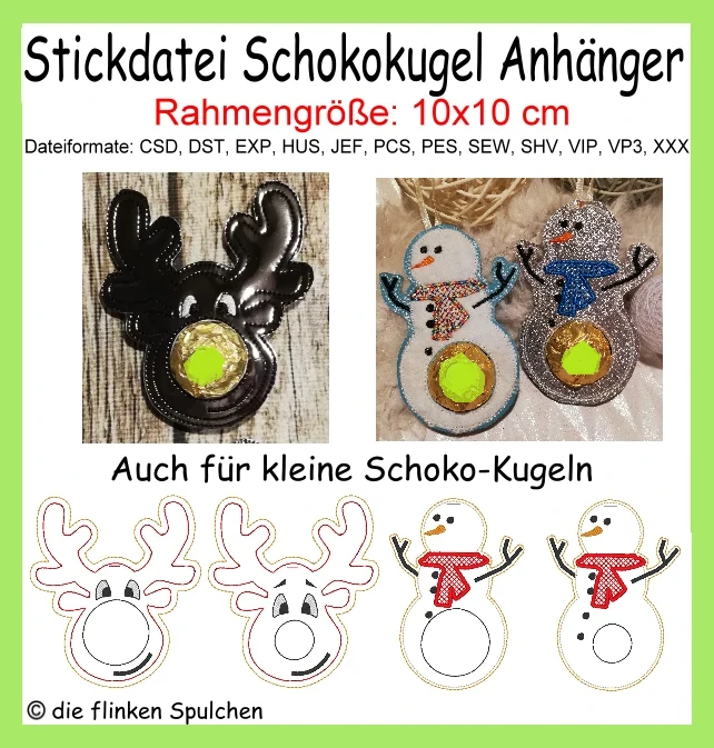 Stickdatei ITH Schoko Kugel Anhänger Weihnachten 1