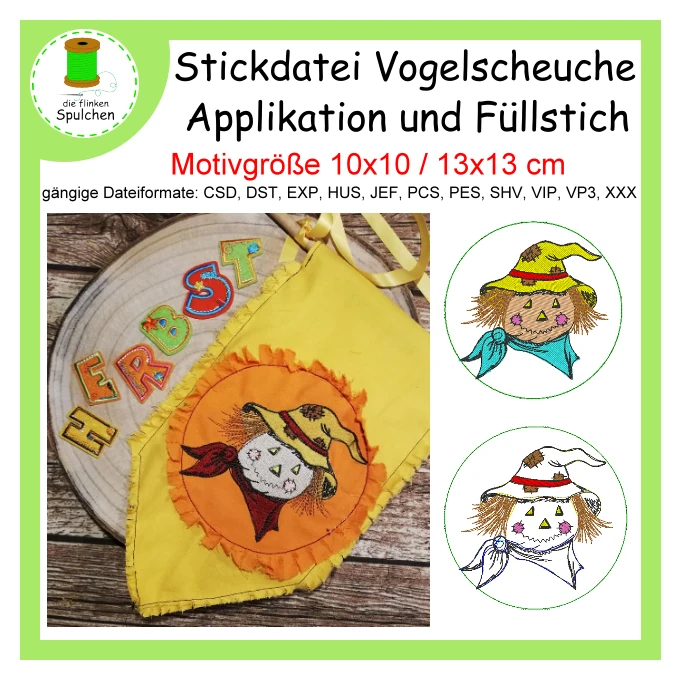 Stickdatei Applikation und Vollstick Vogelscheuche