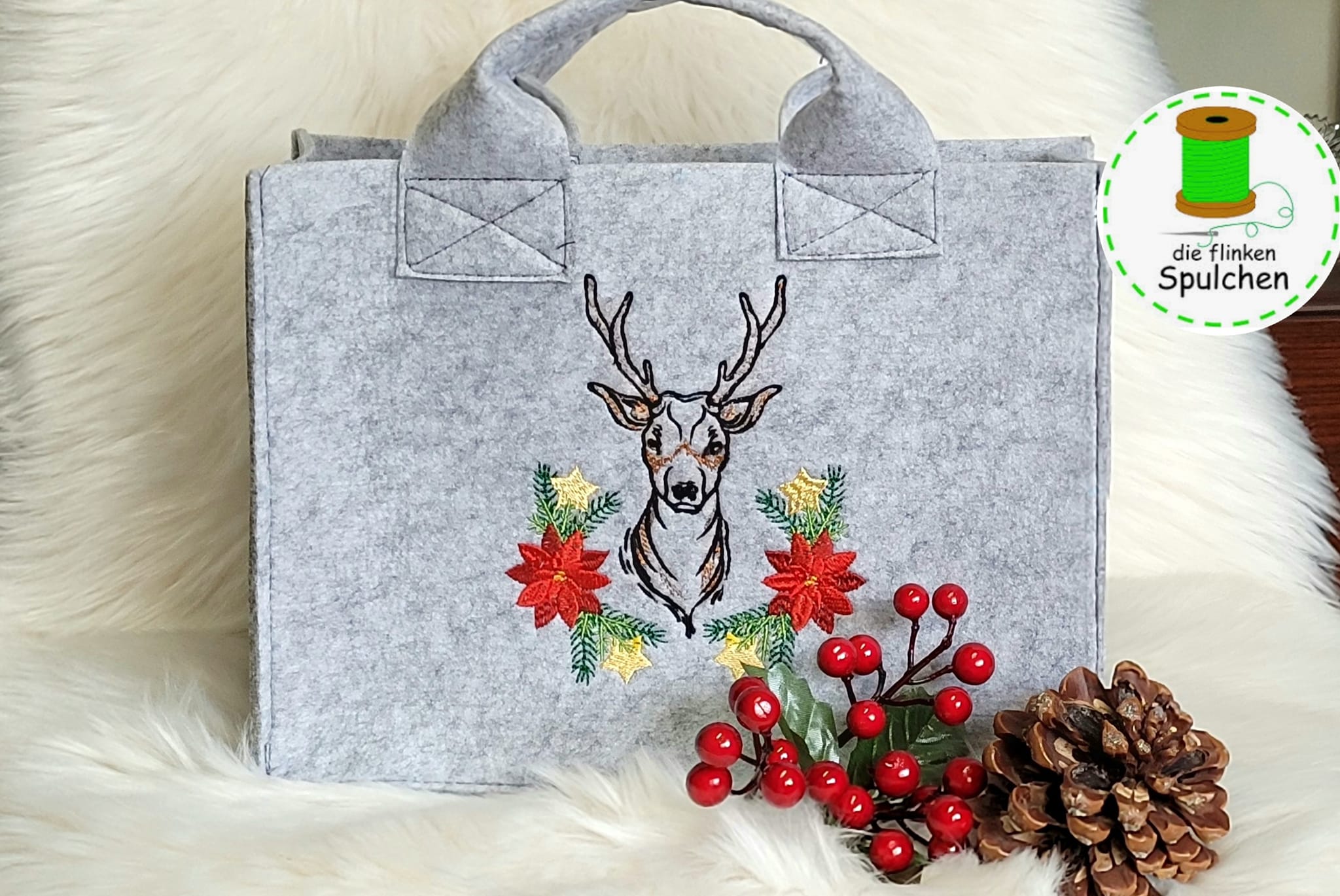 Stickdatei Outline Hirsch Weihnachten