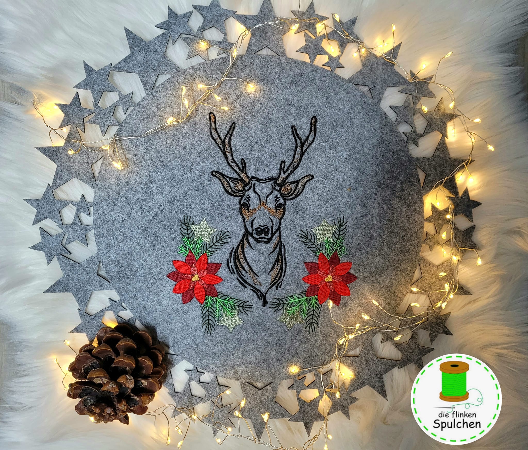 Stickdatei Outline Hirsch Weihnachten