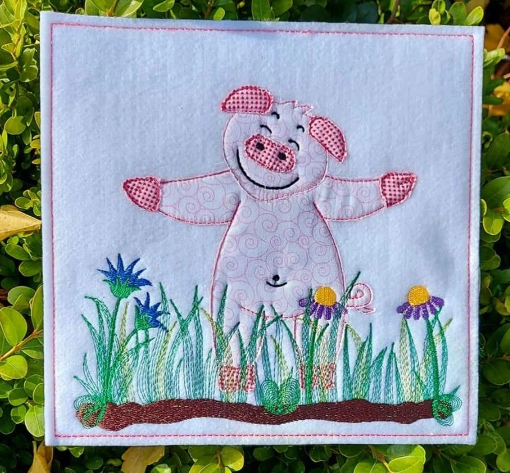 Stickdatei Applikation tanzendes Schweinchen